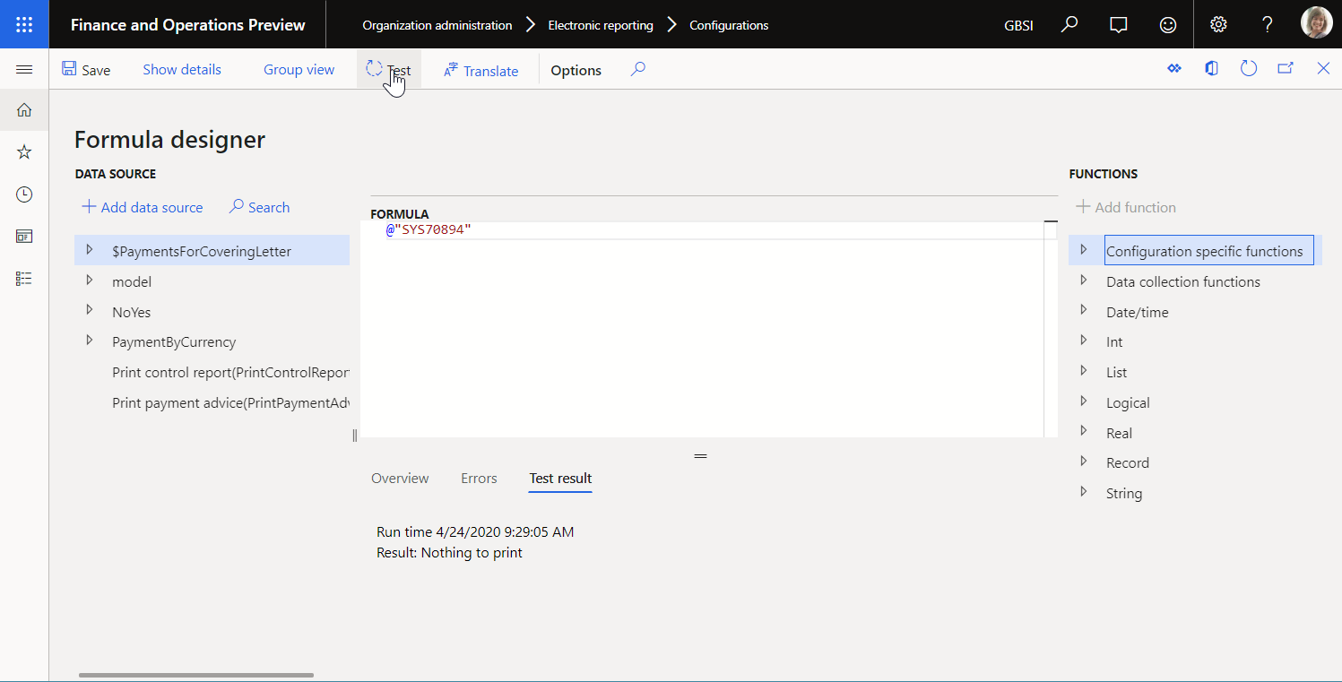 Configuration d’une expression ER contenant une référence à une application dans le concepteur de formules ER.