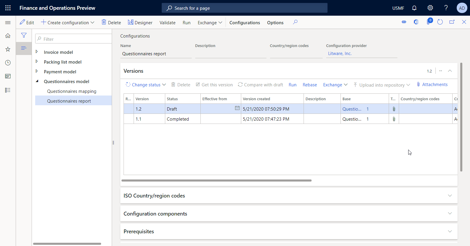 Configuration ER modifiable sur la page Configurations.