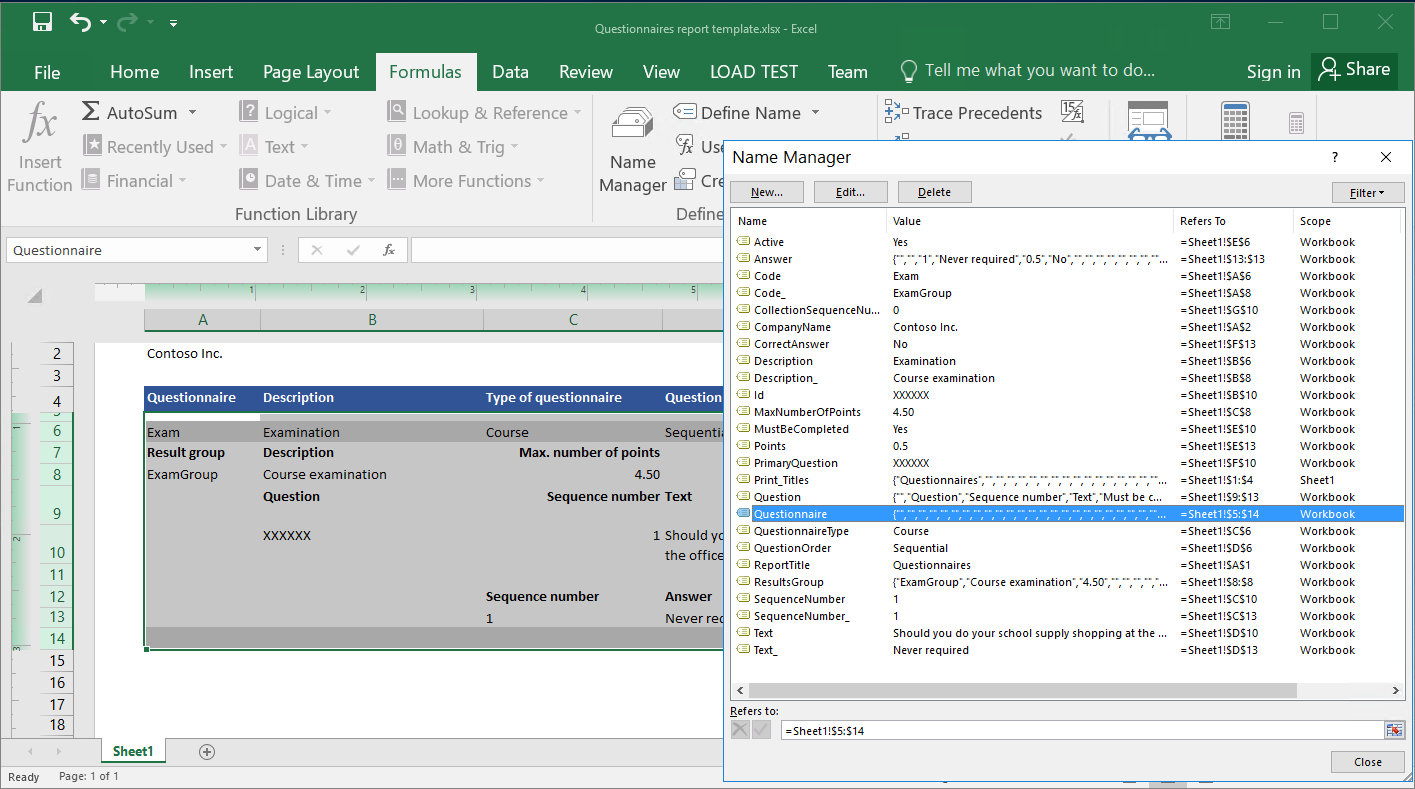 Lignes dans le modèle Excel qui seront répétées dans un rapport généré pour chaque enregistrement des sources de données de la liste d’enregistrements.