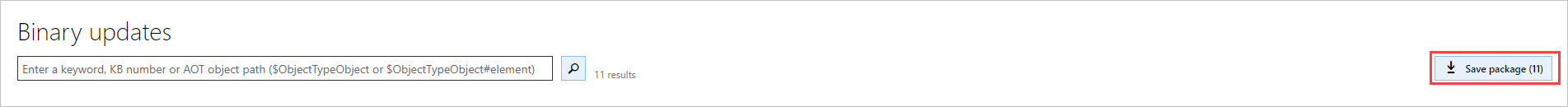 Screenshot that shows the Save package button on the Binary updates page.