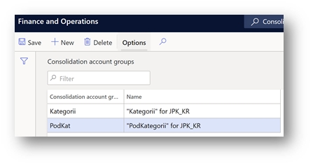 Screenshot that shows two groups created on the Consolidation account groups page.