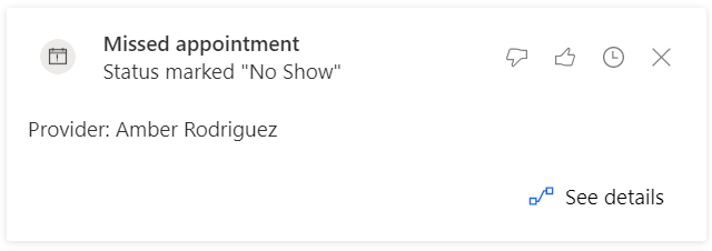 Capture d’écran montrant la carte pour le rendez-vous manqué.