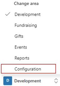 Option de configuration sous Changer de zone.