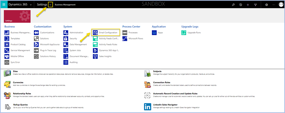 Sélectionner la configuration de la messagerie.