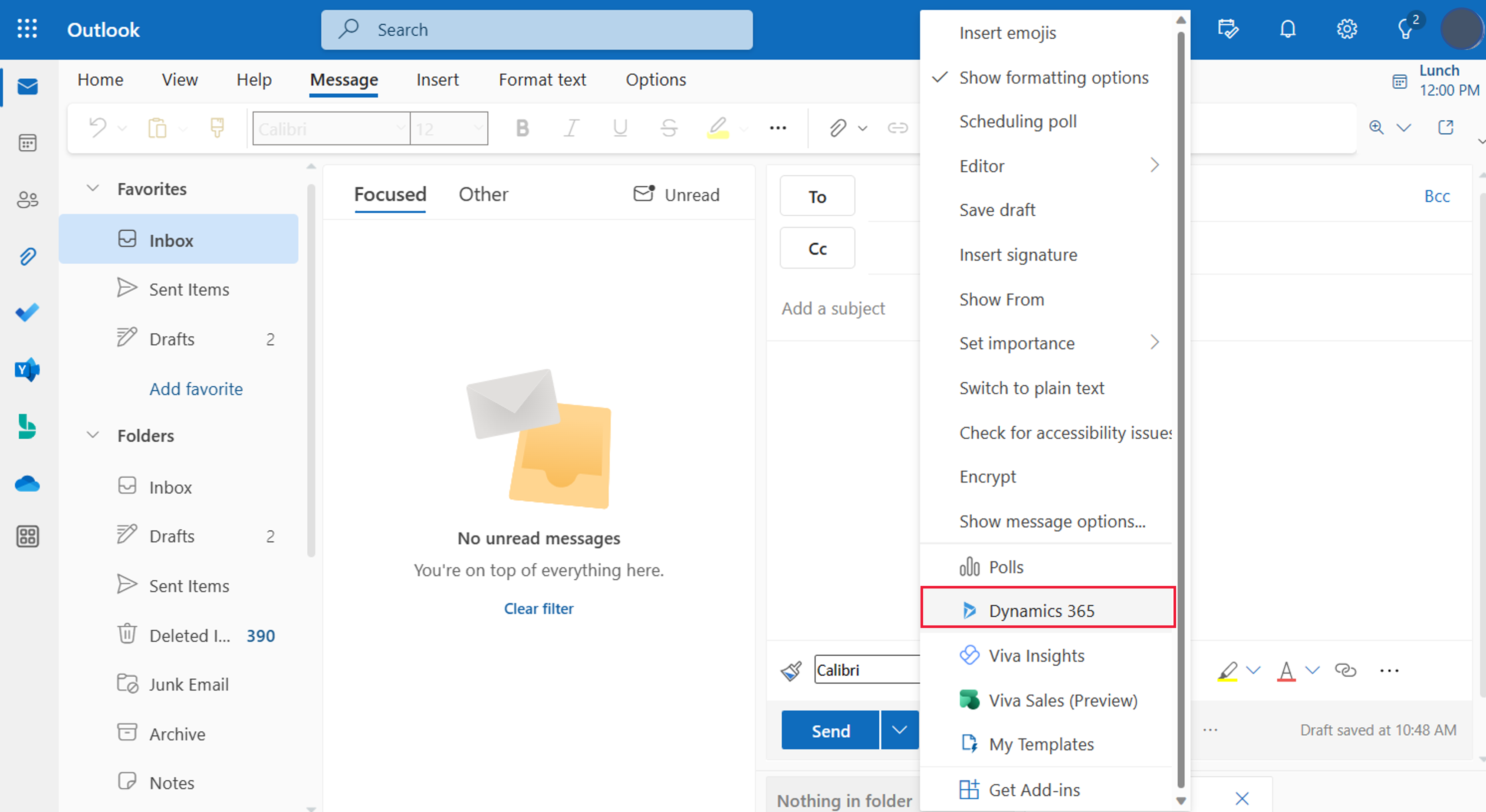 Capture d’écran montrant l’option permettant de sélectionner l’application Dynamics 365 dans un menu déroulant.