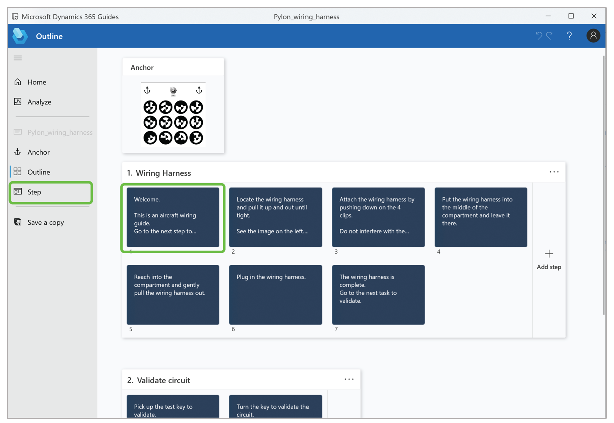 Accédez à la page Plan et à la commande Étape dans la navigation de gauche.