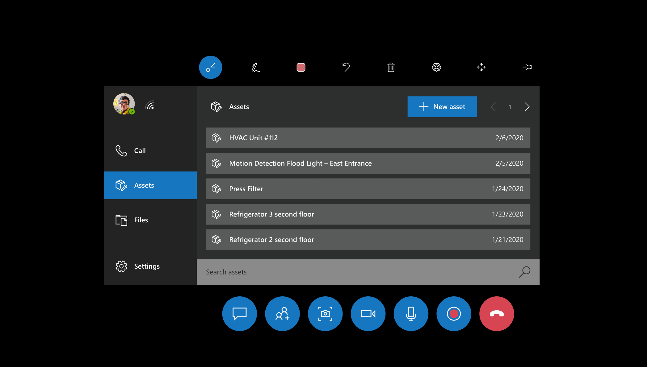 Capture d’écran de l’onglet Actifs dans Dynamics 365 Remote Assist.