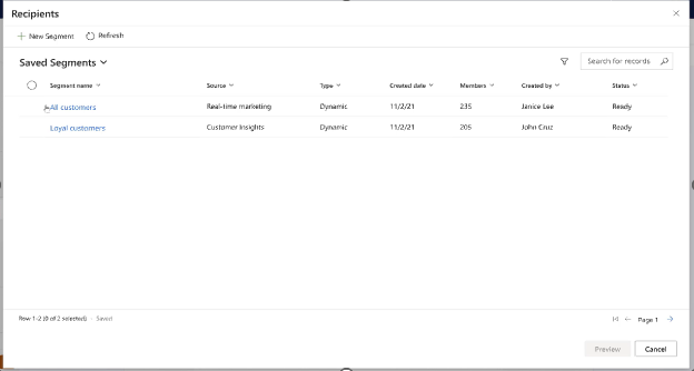 Segments enregistrés