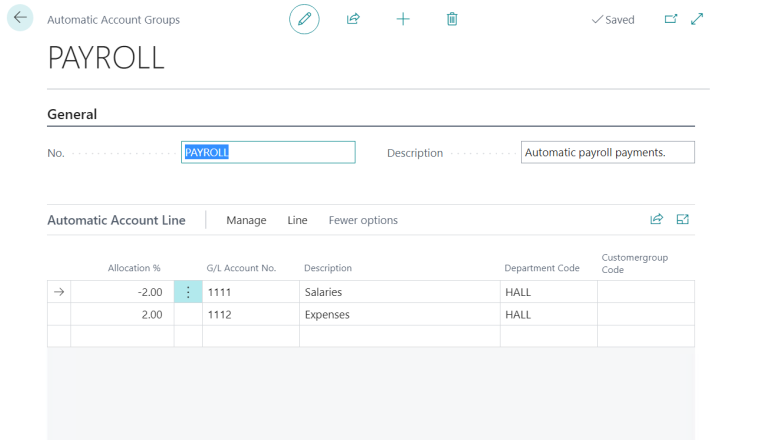 Configuration automatique du code de compte