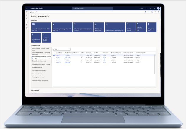 Espace de travail de gestion de la tarification de Dynamics 365 Supply Chain Management