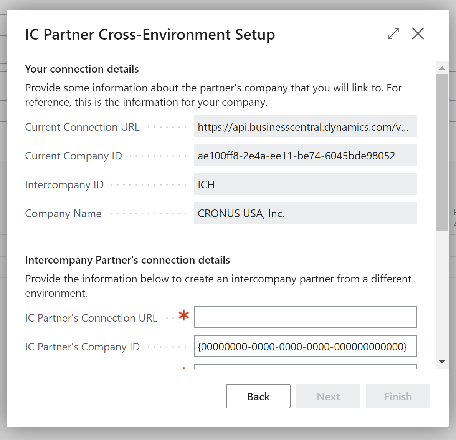 Nouvelle page de configuration pour les partenaires intersociétés de différents environnements