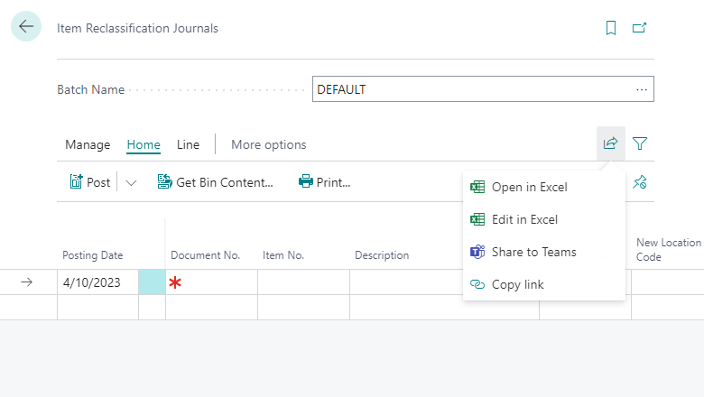 Action Modifier dans Excel dans Feuille reclassement article