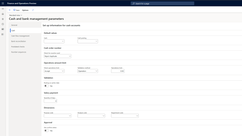 Configuration du fonds de caisse