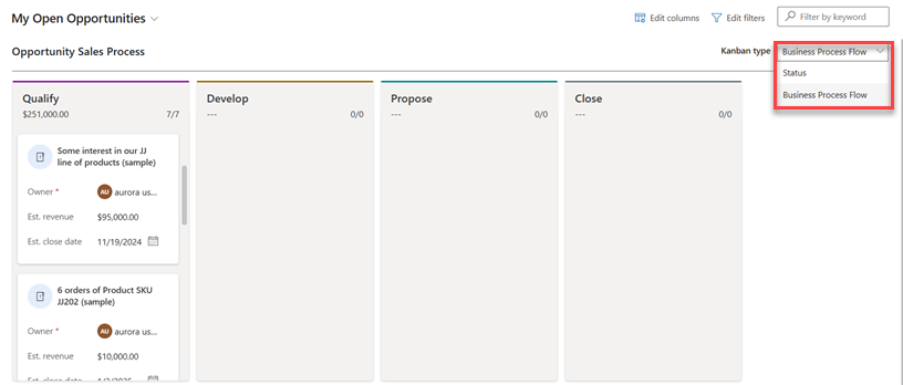 Liste des types Kanban.