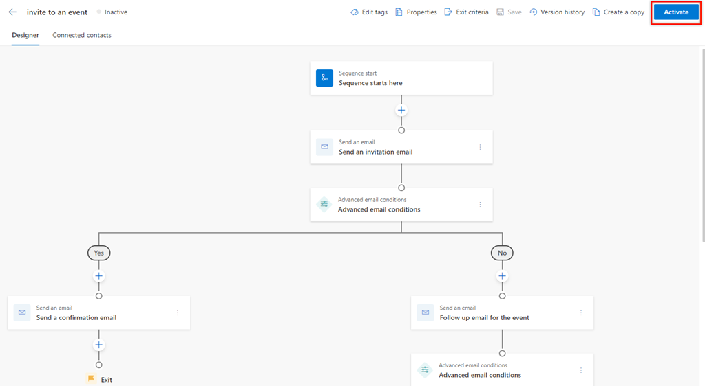 Capture d’écran de sélection de l’option Activer dans la séquence