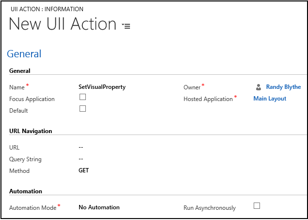 Créer une action UII pour le contrôle hébergé Mise en page principale.