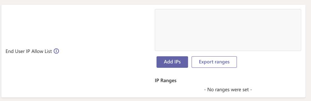 Interface utilisateur de la liste d’adresses IP autorisées.