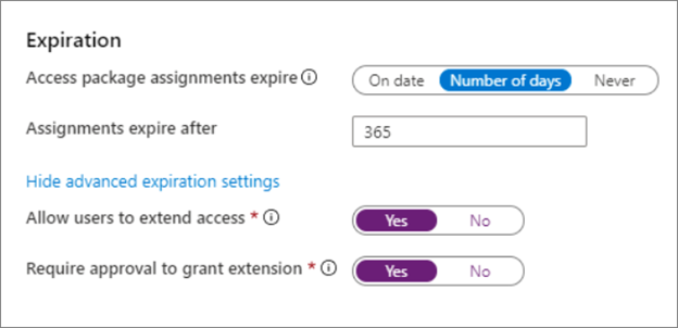 Screenshot of options and entries for Expiration.