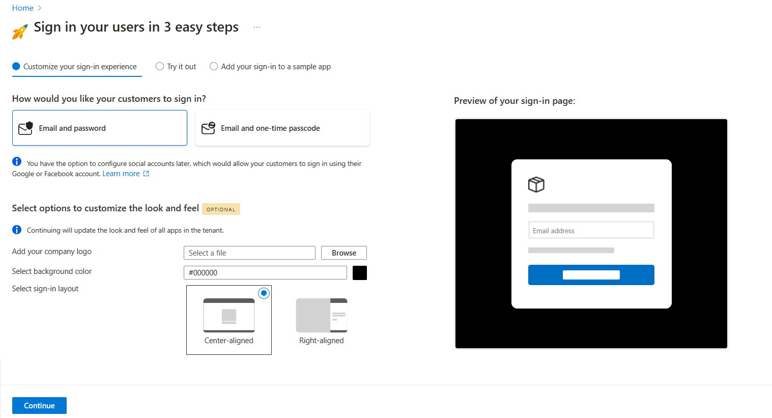 Capture d’écran de la personnalisation de l’expérience de connexion dans le guide.