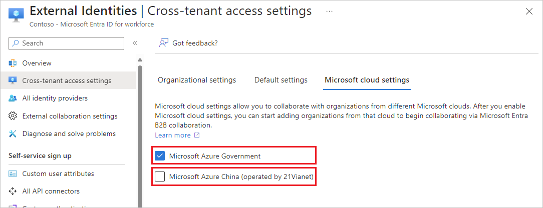 Capture d’écran montrant les paramètres du cloud Microsoft.