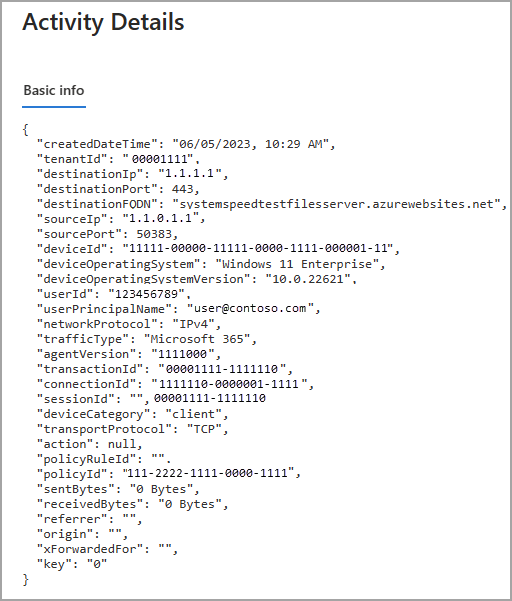 Capture d’écran des informations sur l’activité de connexion.