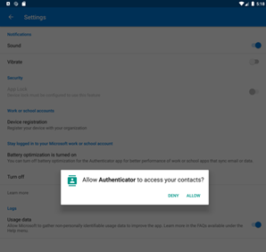 Capture d’écran de la fenêtre de confirmation Autoriser l’accès de l’application Microsoft Authenticator.