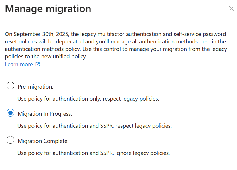 Capture d’écran de l’état Migration en cours.