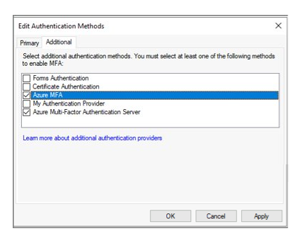 Capture d’écran montrant l’écran Modifier les méthodes d’authentification avec l’authentification multifacteur Microsoft Entra et le serveur Azure Multi-Factor Authentication sélectionné