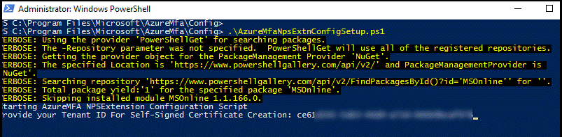 Saisie de l’ID locataire dans PowerShell