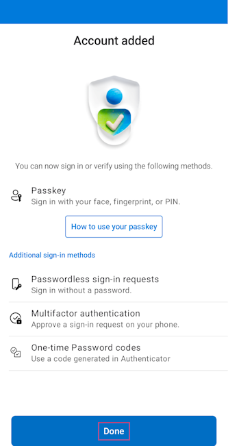 Capture d’écran d’un compte ajouté à Microsoft Authenticator pour les appareils Android.