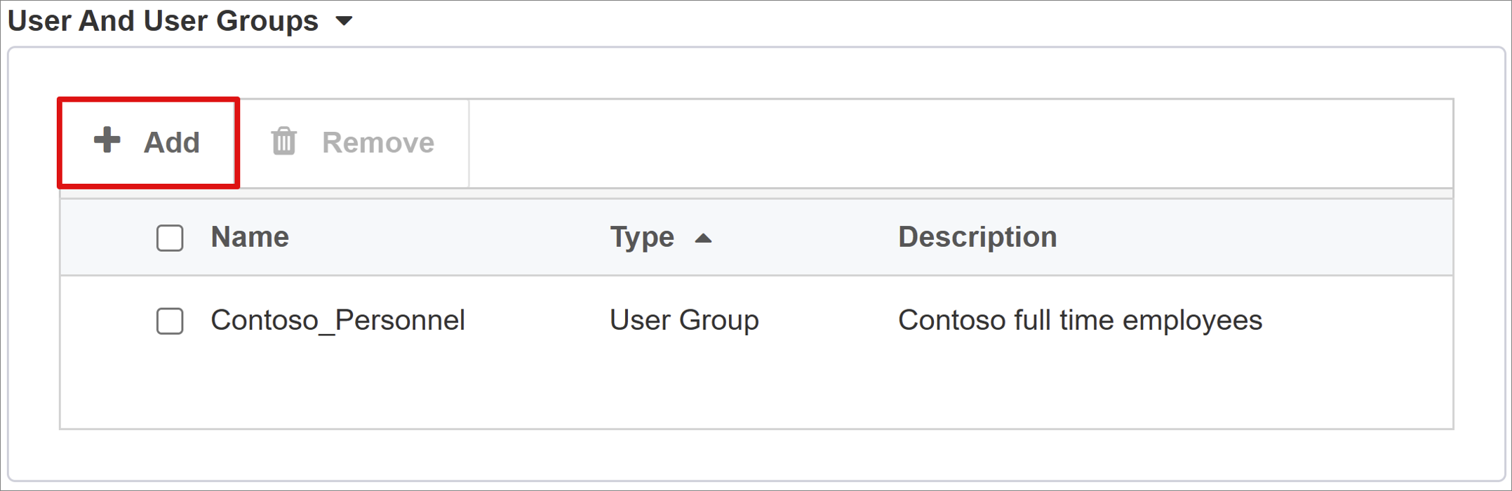 Capture d’écran de l’option Ajouter dans Utilisateurs et groupes d’utilisateurs.