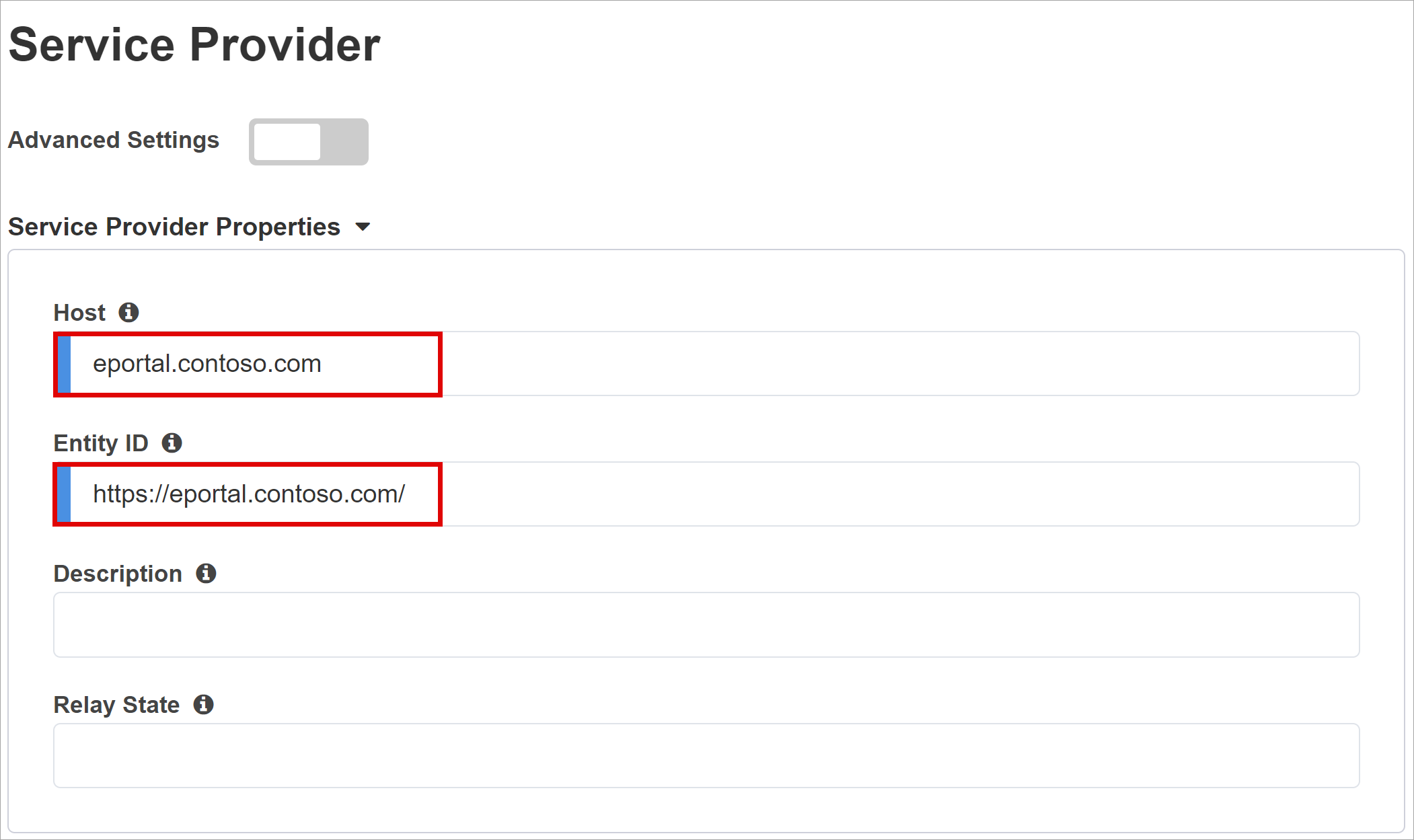 Capture d’écran des options et des sélections pour le fournisseur de services.