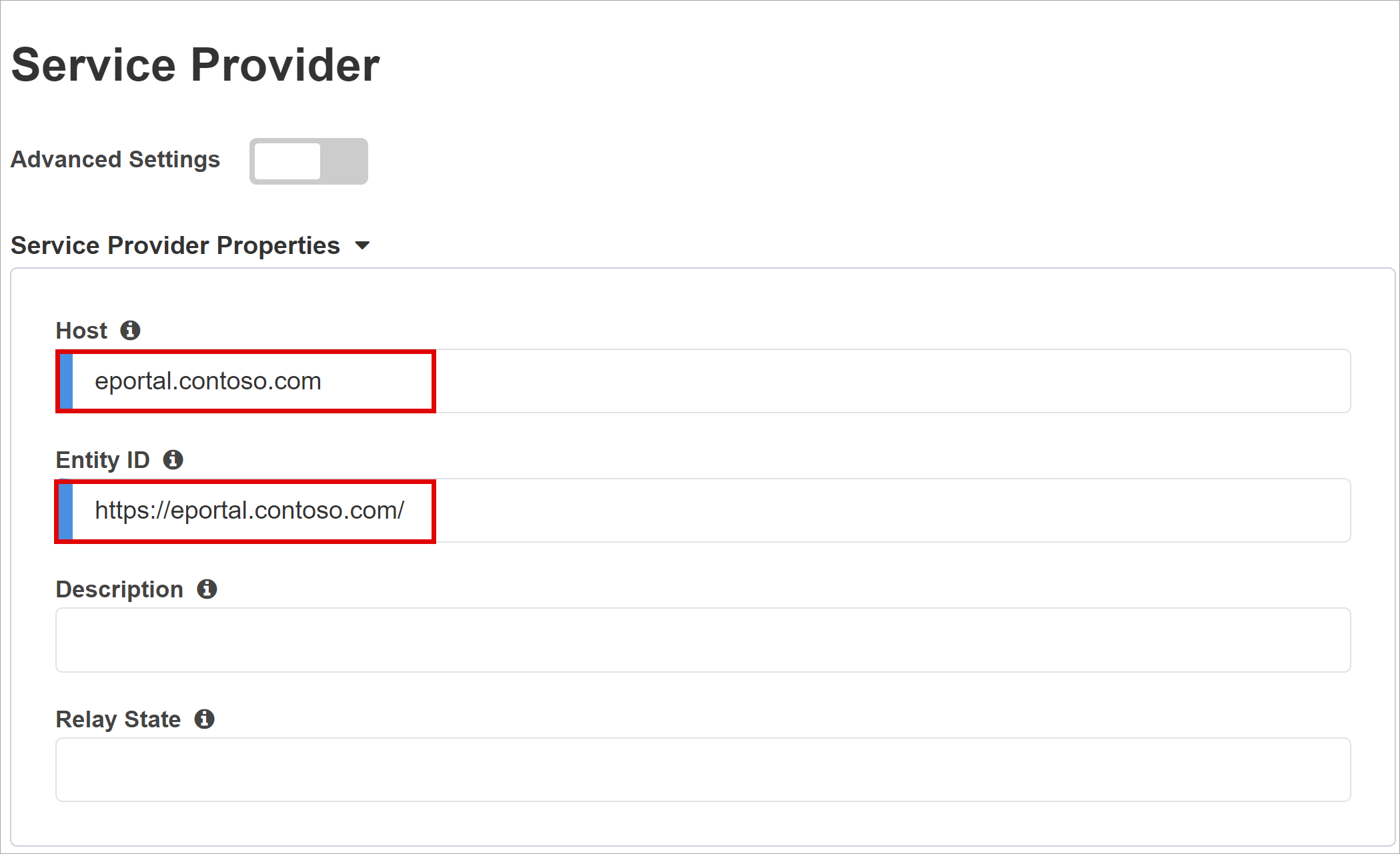 Capture d’écran des options et des sélections pour le fournisseur de services.