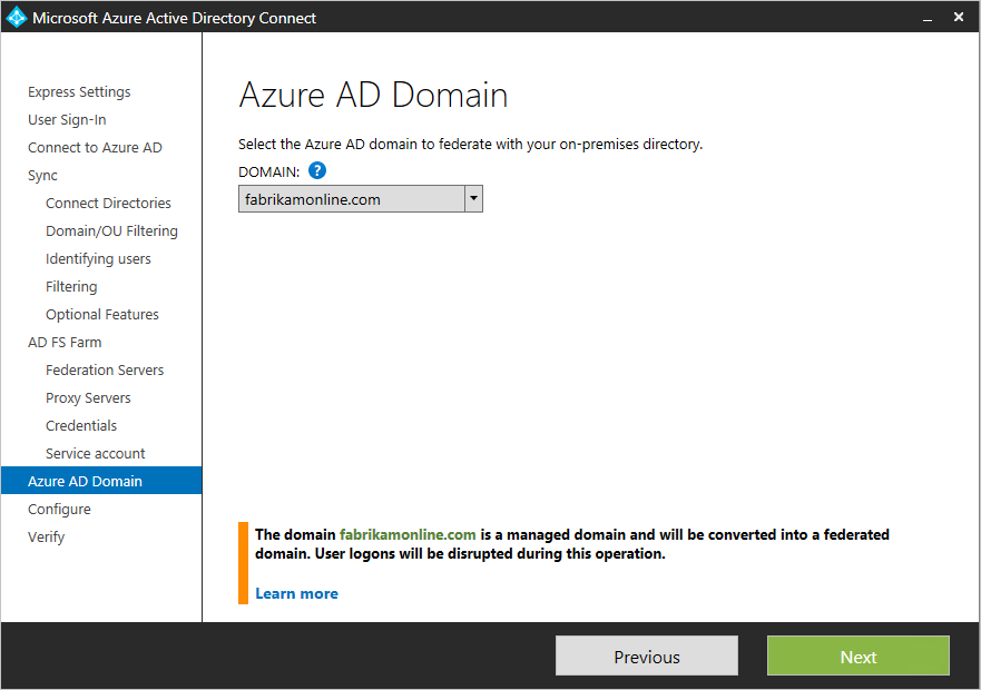 Capture d’écran montrant la page « Domaine Microsoft Entra ».