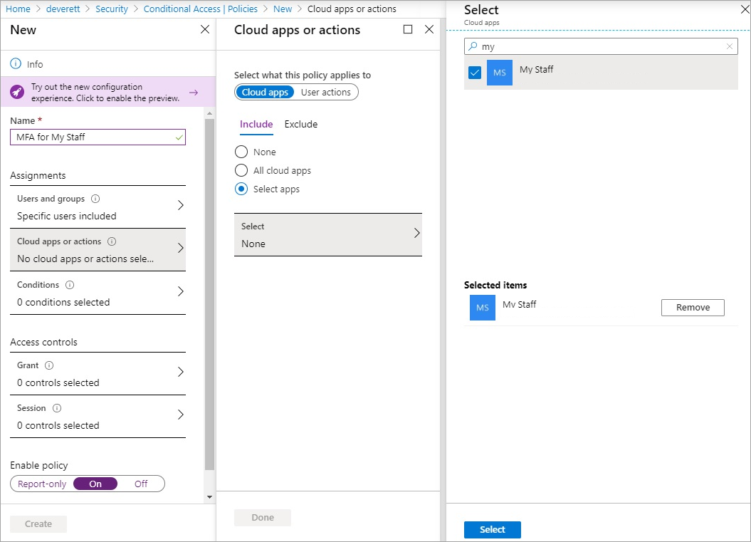 Créer une stratégie d’accès conditionnel pour l’application Mon personnel