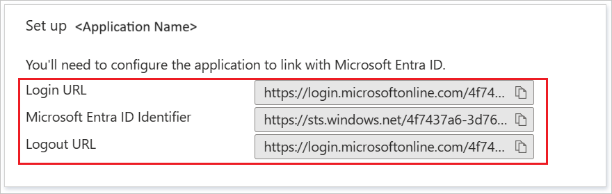 Capture d’écran montrant la façon de copier les URL de configuration.