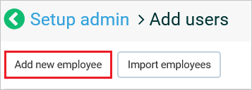 Capture d’écran montrant Add users avec Add new employee sélectionné.