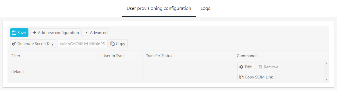 Capture d’écran de l’onglet Configuration de l’approvisionnement d’utilisateurs dans la console d’administration MediusFlow. Le bouton Enregistrer est en surbrillance.