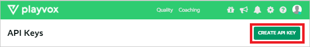 Capture d’écran partielle montrant l’emplacement du bouton Créer une clé API dans l’interface utilisateur de Playvox.