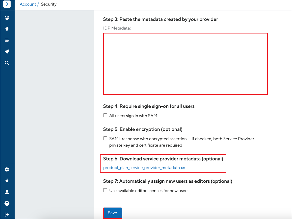 Capture d’écran montrant le paramètre de compte pour la configuration.