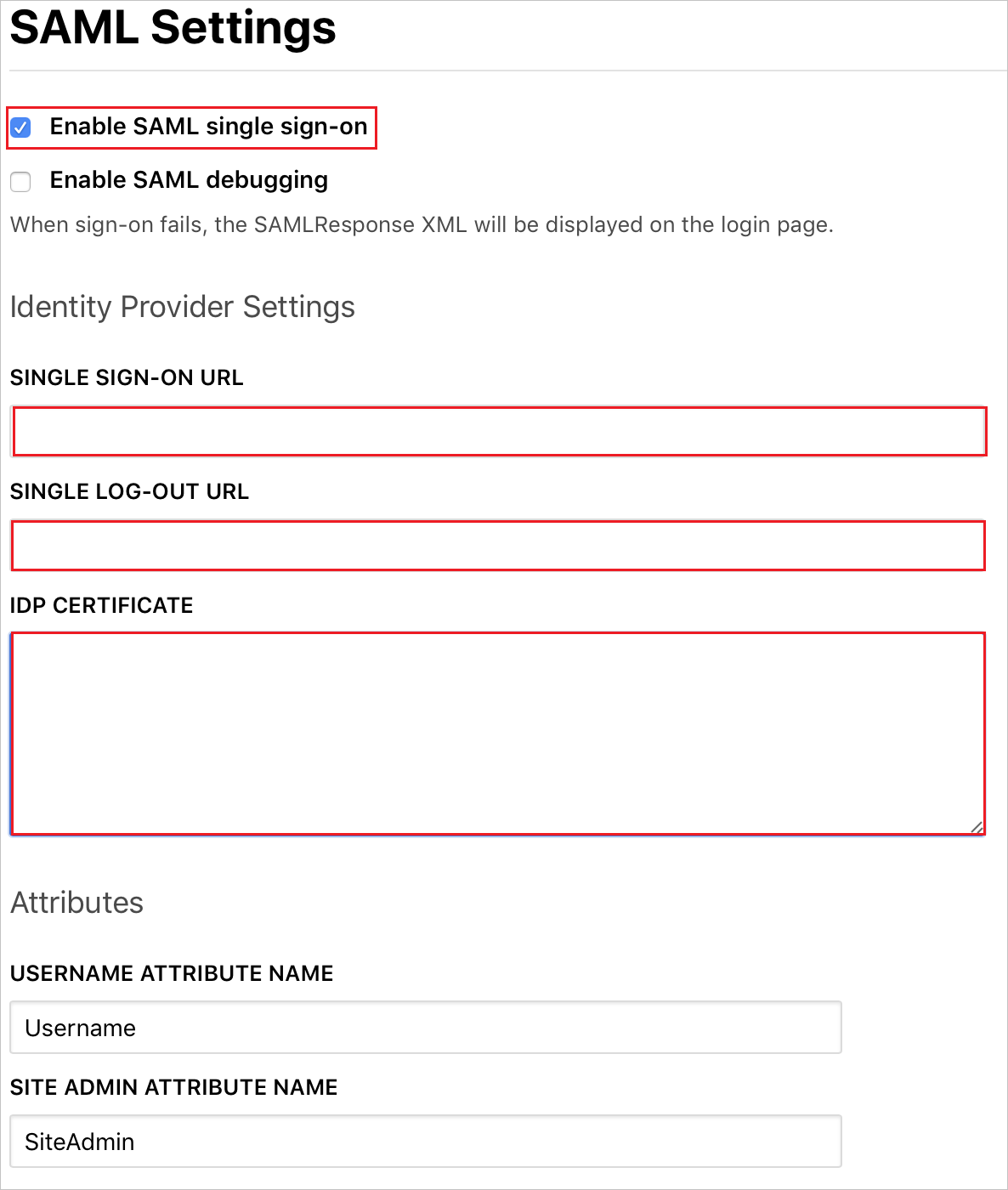 Screenshot: Terraform Enterprise SAML Settings