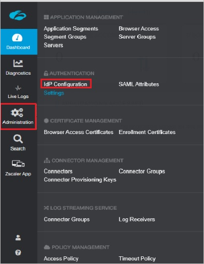 Console d’administration Zscaler Private Access (ZPA)