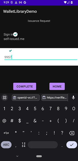 Capture d’écran de la saisie du code pin sur Android.