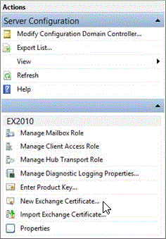 Sélectionnez Nouveau certificat Exchange dans le volet Action.