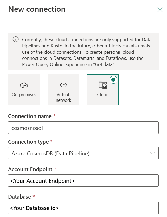 Capture d’écran montrant comment définir une nouvelle connexion.