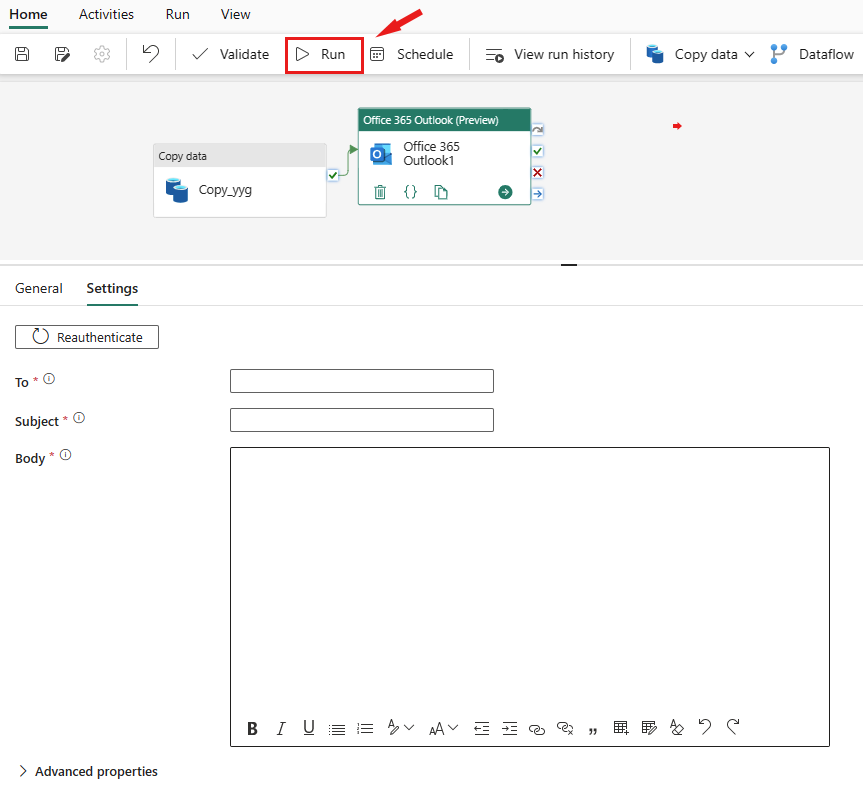 Capture d'écran montrant l'activité d'Office 365 Outlook.