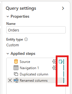 Capture d’écran de l’éditeur de requête dans Dataflow Gen2.