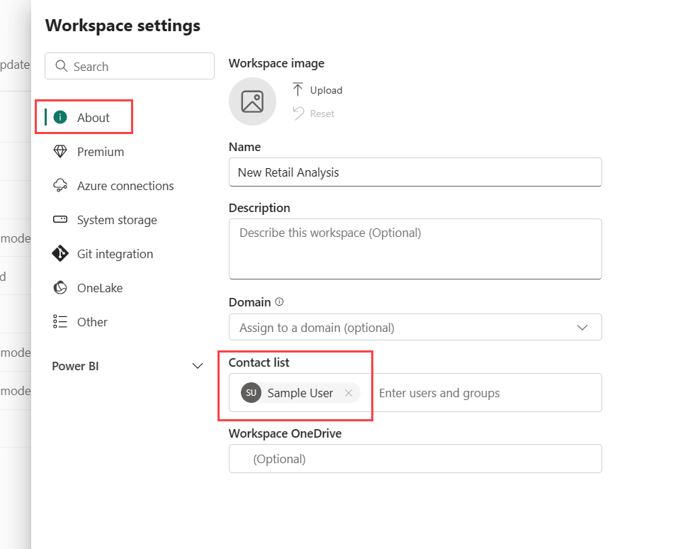 Capture d’écran des options de configuration de la liste de contacts.