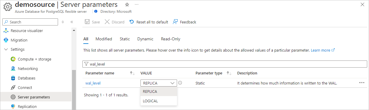 Capture d’écran de l’activation de la CDC modifiées pour un déploiement de serveur flexible.