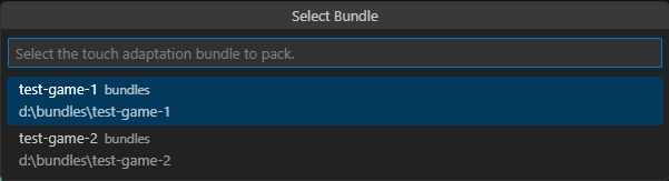 Screenshot of the list of bundles available for packing